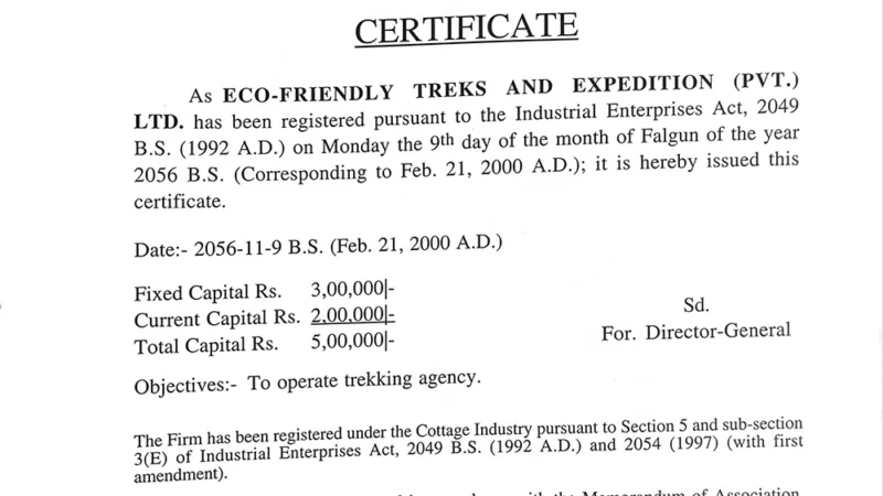Department of Cottage and Small Industries Certificate